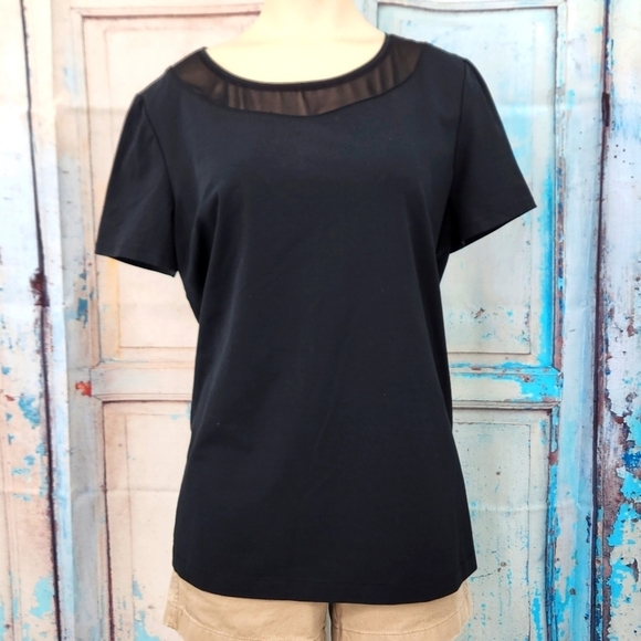 Lafayette 148 New York T Shirt with Mesh Detail on Neck - Picture 1 of 5